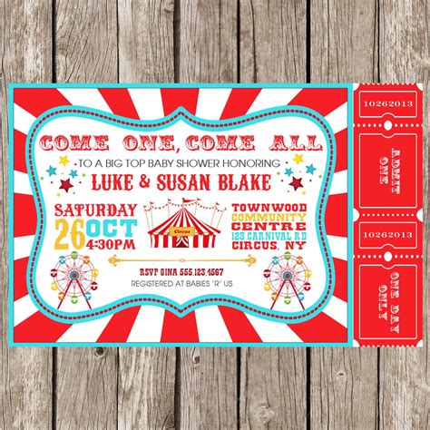 Vintage Circus Carnival Invitation Baby Shower Birthday Party Diy