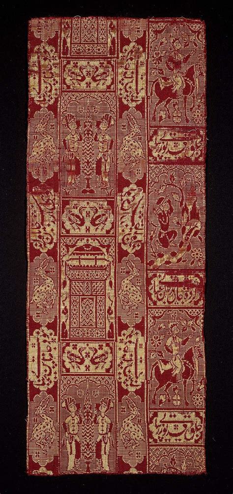 fragment with poetic scenes and verses persian safavid dynasty 16th century iran silk and metal