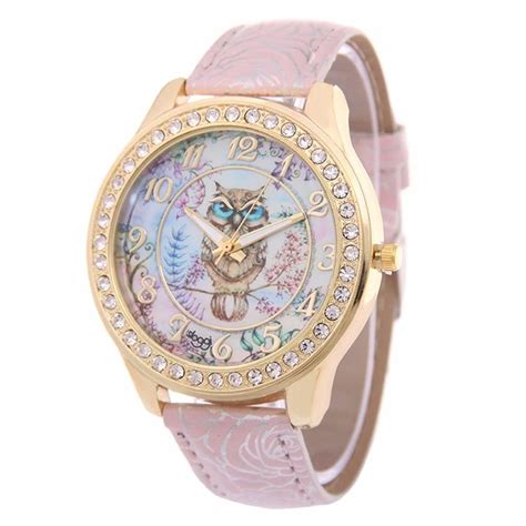 Women Watches 2017 Fashion Owl Patterned Color Leather Strap Digital Dial Watch Diamond Quartz