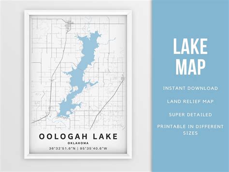 Printable Map Lake Oologah Oklahoma United States Instant Etsy