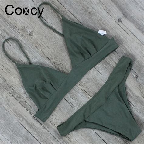 coxcysolid color bikinis set women sexy backless bikini low waist vintage swimsuits polyester