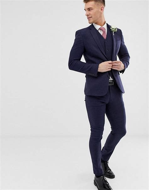 Asos Wedding Super Skinny Suit In Blue Micro Check