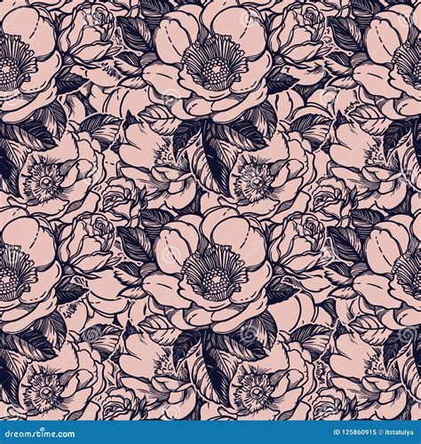 Vector Seamless Pattern With Peony Flowers Stock Vector Illustration