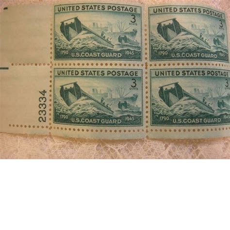 Vintage Plate Block Postage Stamp U S Coast Guard