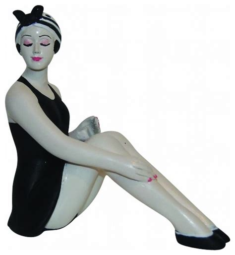 Retro Bathing Beauty Figurine Statue S French Swim Suit Woman Black Dress Beach Style