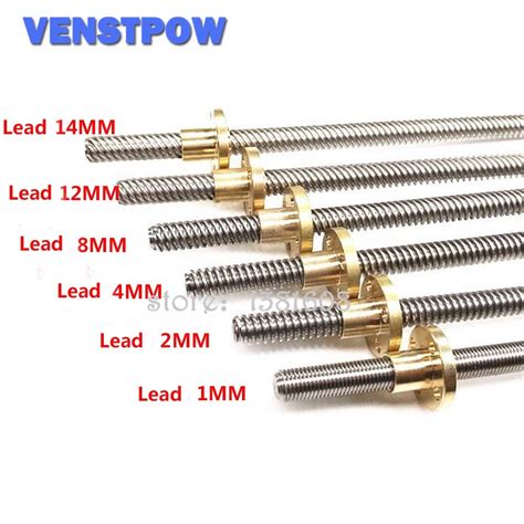 uxcell 150mm t8 od 8mm pitch 2mm lead 14mm stainless steel lead screw rod with copper nut acme