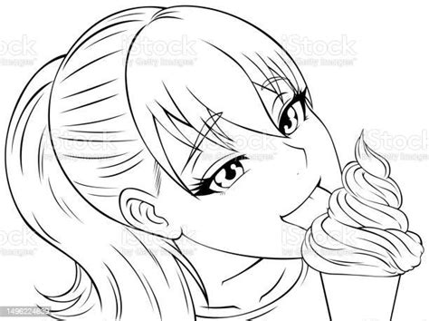 anime girl eating ice cream line art stock illustration download image now adult american