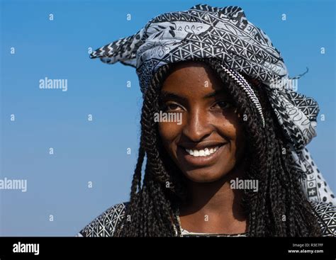 Portrait Of A Smiling Afar Woman Afar Region Mile Ethiopia Stock