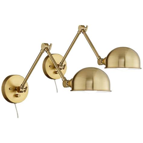 Somers Antique Brass Adjustable Plug In Led Wall Lamps Set Of 2