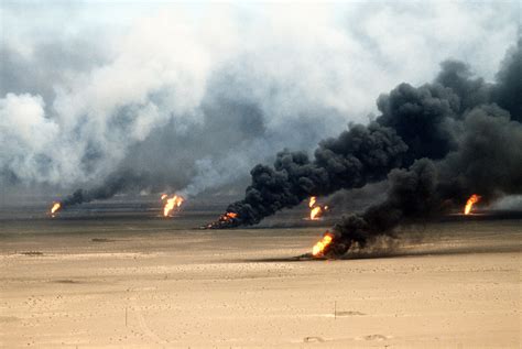 Oil Well Fires Rage Outside Kuwait City In 1991 In The Gulf War Image