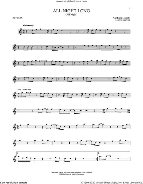 All Night Long All Night Sheet Music For Alto Saxophone Solo