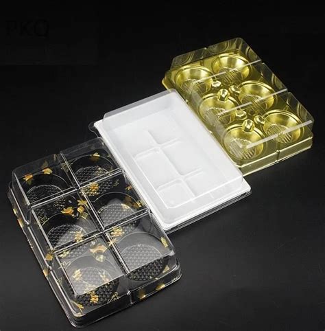 40pcs Clear Plastic Cupcake Boxes 6 Holes Moon Cake Packaging Boxes