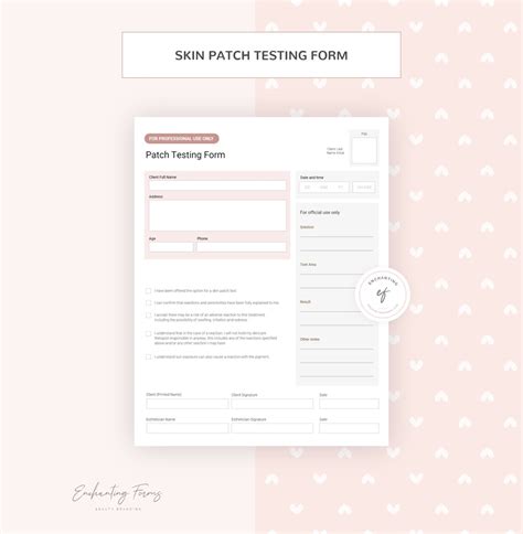 Skin Patch Testing Form For Esthetician Instant Download Pdf Etsy Uk