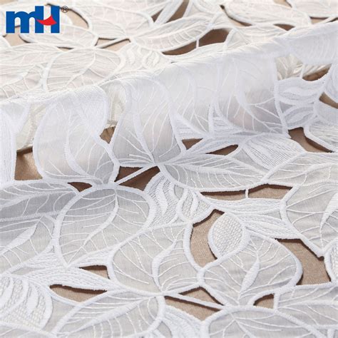 White Laser Cut Leaf Cotton Fabric For Bridal Dress