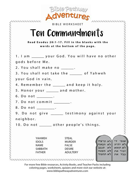 Ten Commandments Worksheet For Kids Free Download