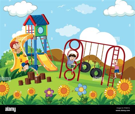 Children Climb Swing Playground Stock Vector Images Alamy