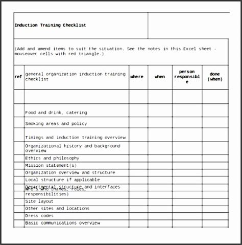 Training Checklist Excel Template