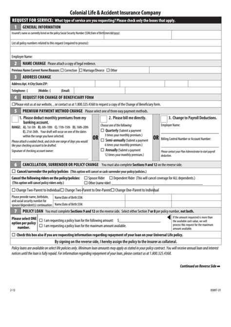 Check spelling or type a new query. Colonial Life & Accident Insurance Company - Request For Service printable pdf download