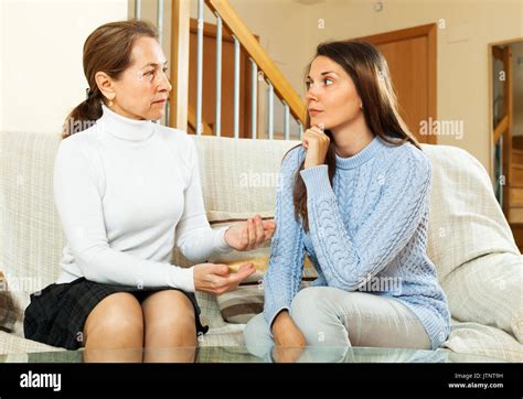 Mother Daughter Young Serious Talk Hi Res Stock Photography And Images
