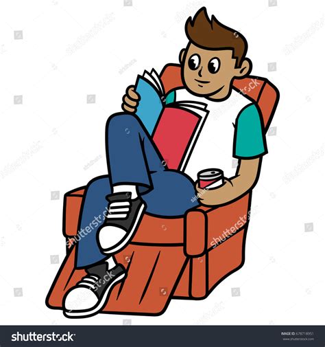 Cartoon Boy Sitting Reading Magazine Vector Vector De Stock Libre De
