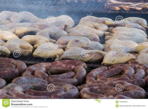 Grilled Chorizos And Chickens In The Argentine Countryside Stock Image