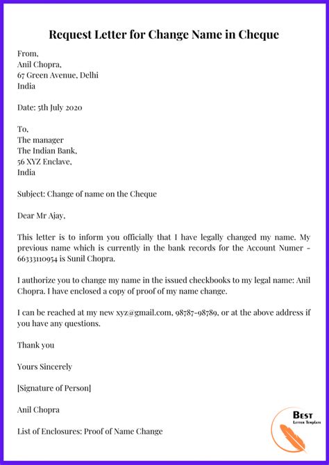 Sample Name Change Request Letter Template
