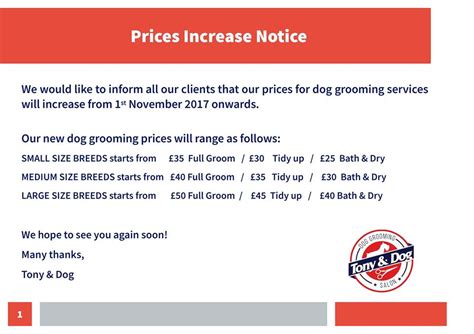 Prices Increase Notice | Tony & Dog | Dog Grooming in SALE, Manchester