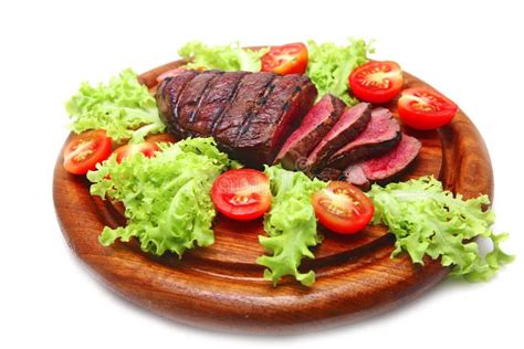 Roasted Beef Meat Steak On Wooden Plate Stock Image Image Of