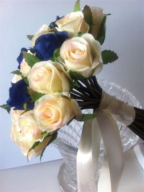 Ivory And Blue Roses Posy 33 Buds Wedding Artificial Silk Flower Petals