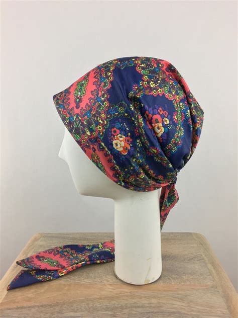 1970s Pink And Blue Paisley Head Scarfvintage Gypsy T Gem