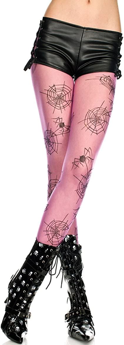 Amazon Com Music Legs Sheer Pantyhose With Spider And Web Print Pink Black One Size Fits Most