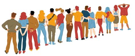People Queue From Behind Characters Stand In Line 15917172 Vector Art