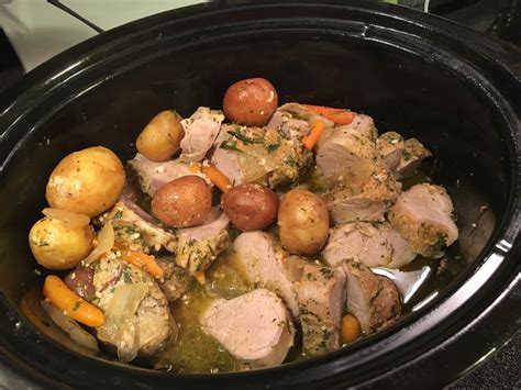 Let the meat rest for about 30 minutes under foil before should take about the same amount of time (2 hours or so) since the heat is working on all of them at. Cooking with Joanna: Crock Pot Pork Tenderloin and Veggies