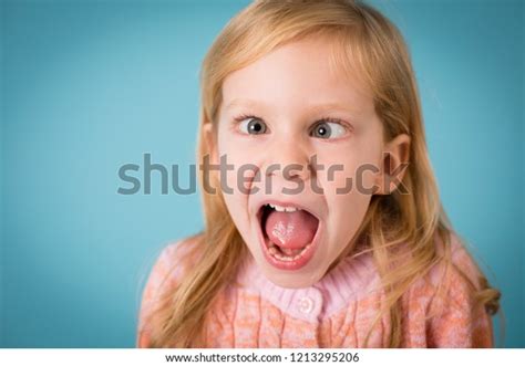 Stressed Little Girl Yelling Isolated On Stock Photo 1213295206