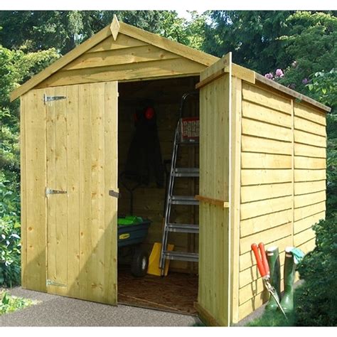 8 X 6 Overlap Apex Windowless Pressure Treated Garden Shed 10mm Solid