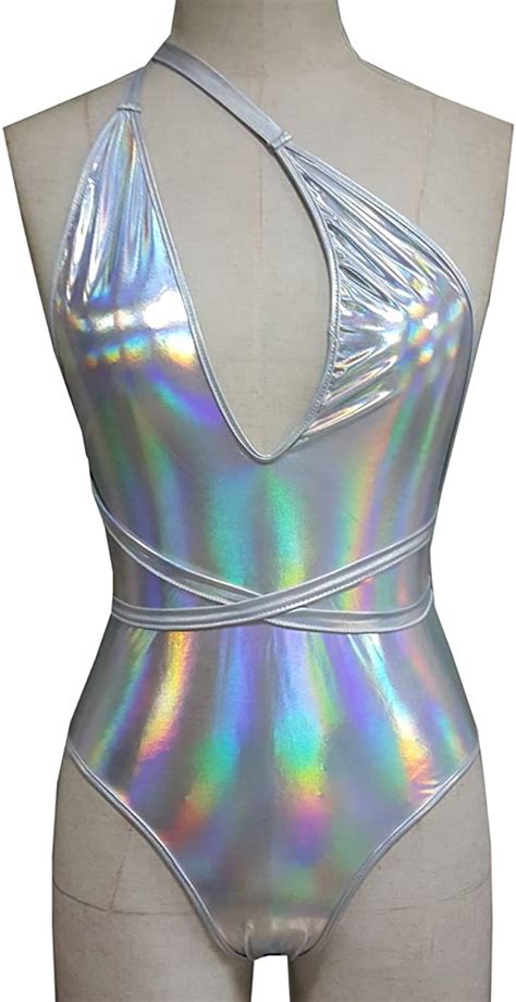 Pinda Silver Holographic Women Multi Way Bodysuit One Piece Swimsuits