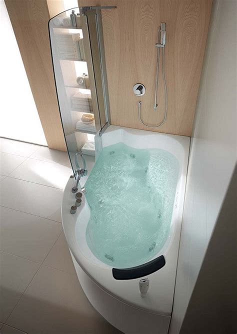 Perhaps there is a reason that there are it's designed to shed any water straight back into the tub and down the drain. Bathtubs Idea, Corner Jacuzzi Tub With Shower Small Corner ...