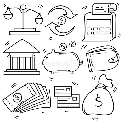 Set Of Hand Drawn Doodle Business And Tax Finance Icons Theme Doodle