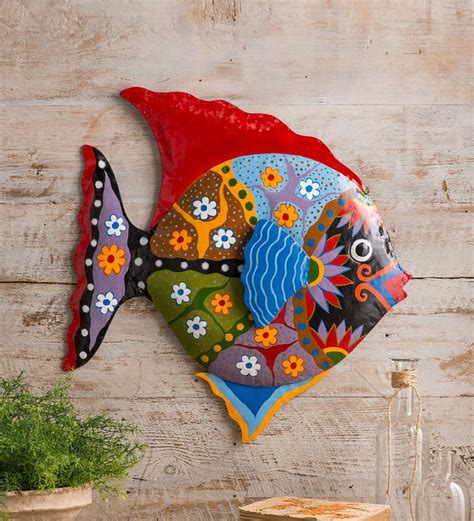 Handcrafted Colorful Metal Fish Wall Art Wind And Weather