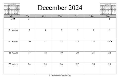December 2024 Calendar Horizontal Layout