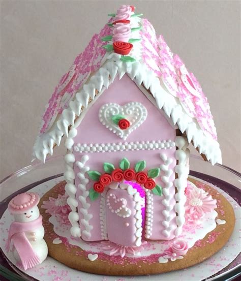 Pink Gingerbread House For Valentiens Day Or Birthday