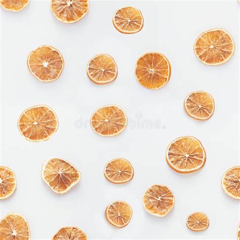 Dried Slices Of Oranges On White Background Seamless Pattern Stock