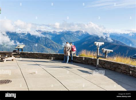 Tourists At The Hurricane Ridge Visitor Center In Olympic National