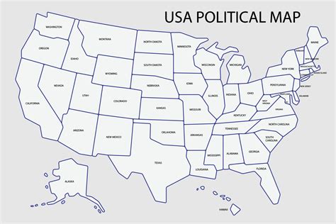 United States Of America Political Map Divide By State Colorful Outline