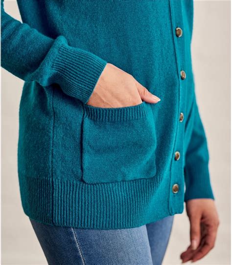 Teal Womens Lambswool V Neck Cardigan Woolovers Uk