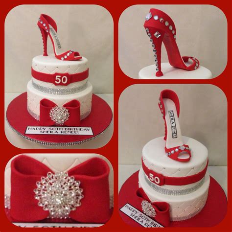 Red White And Bling Two Tiered Birthday Cake With Fondant Stiletto
