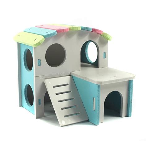 Buy Double Layer Hamster House Wooden Rainbow Huts For Small Pet Gerbil