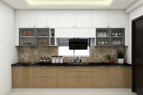 Light Brown And White Themed Spacious Modern Kitchen Design Livspace