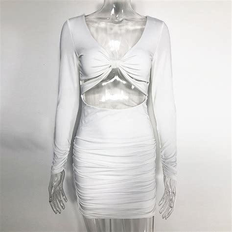 Nattemaid Clubwear Full Sleeve Hollow Out White Dress Strapless