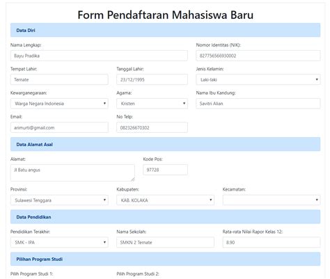 Form Pendaftaran Mahasiswa Baru PHP Mysqli Kelas Programmer